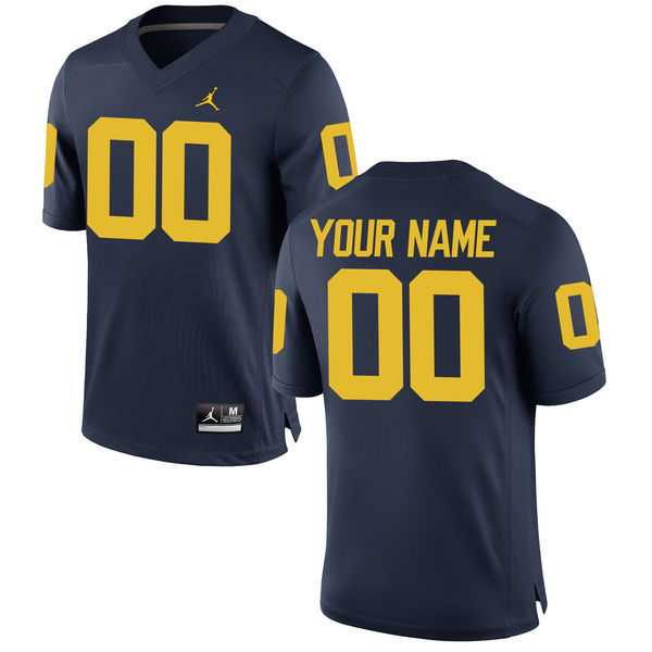 Mens Michigan Wolverines Customized Brand Jordan Navy Blue Stitched College Football 2016 NCAA Jersey